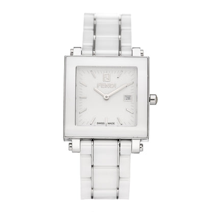 Fendi Stainless Steel Ceramic 30mm Quadro Quartz Watch White 1 of 5