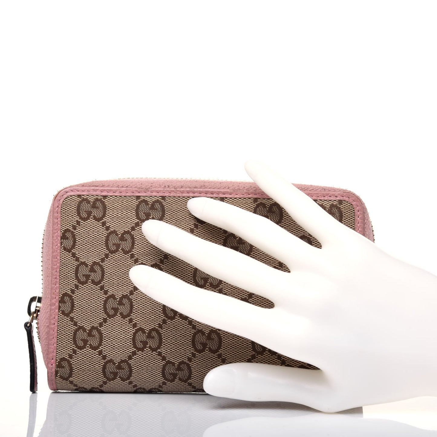 Monogram Dollar Calfskin Zip Around Compact Wallet Beige Ebony Soft Pink