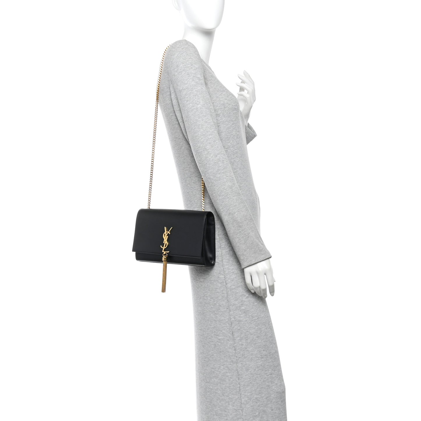 Smooth Calfskin Medium Classic Monogram Kate Tassel Satchel Black