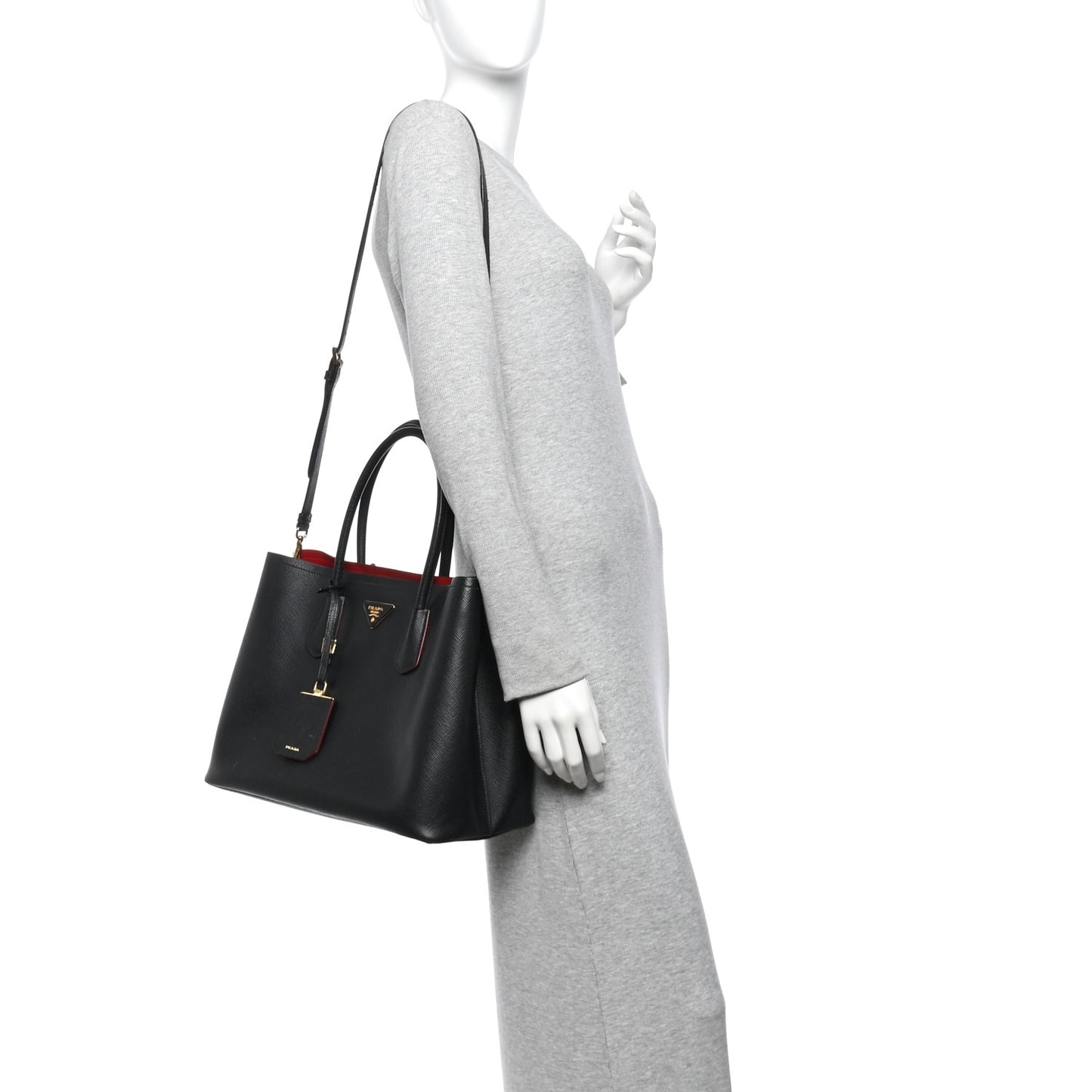 Saffiano Cuir Large Double Bag Black Fuoco