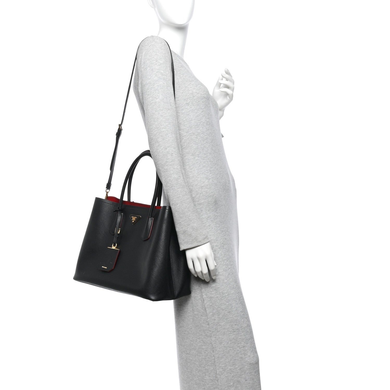 Prada Saffiano Cuir Large Double Bag Black Fuoco 2 of 14