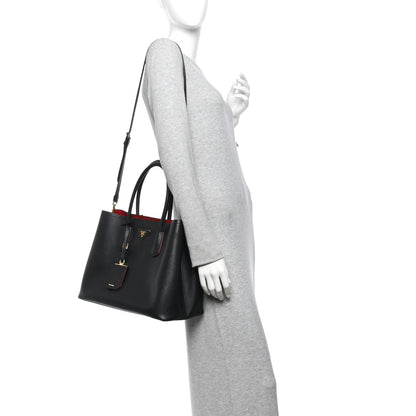 Prada Saffiano Cuir Large Double Bag Black Fuoco 2 of 14