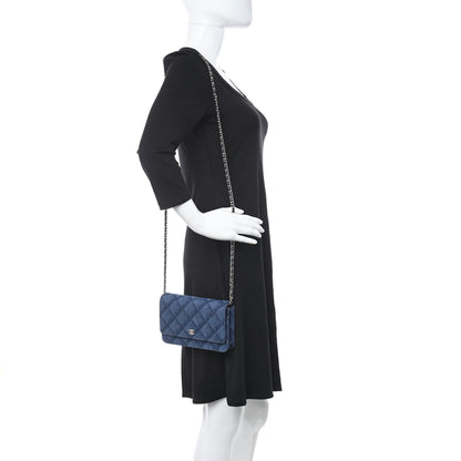 Chanel Denim Printed Wallet On Chain WOC Dark Blue 2 of 10