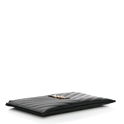 Saint Laurent Grain De Poudre Chevron Monogram Bill Pouch Black 4 of 11