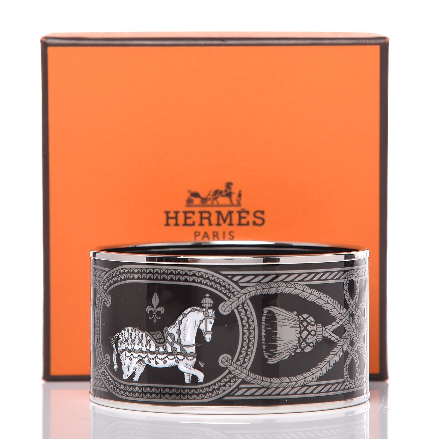 Hermes Enamel Printed Grand Apparat Extra Wide Bracelet 65 Black 6 of 6