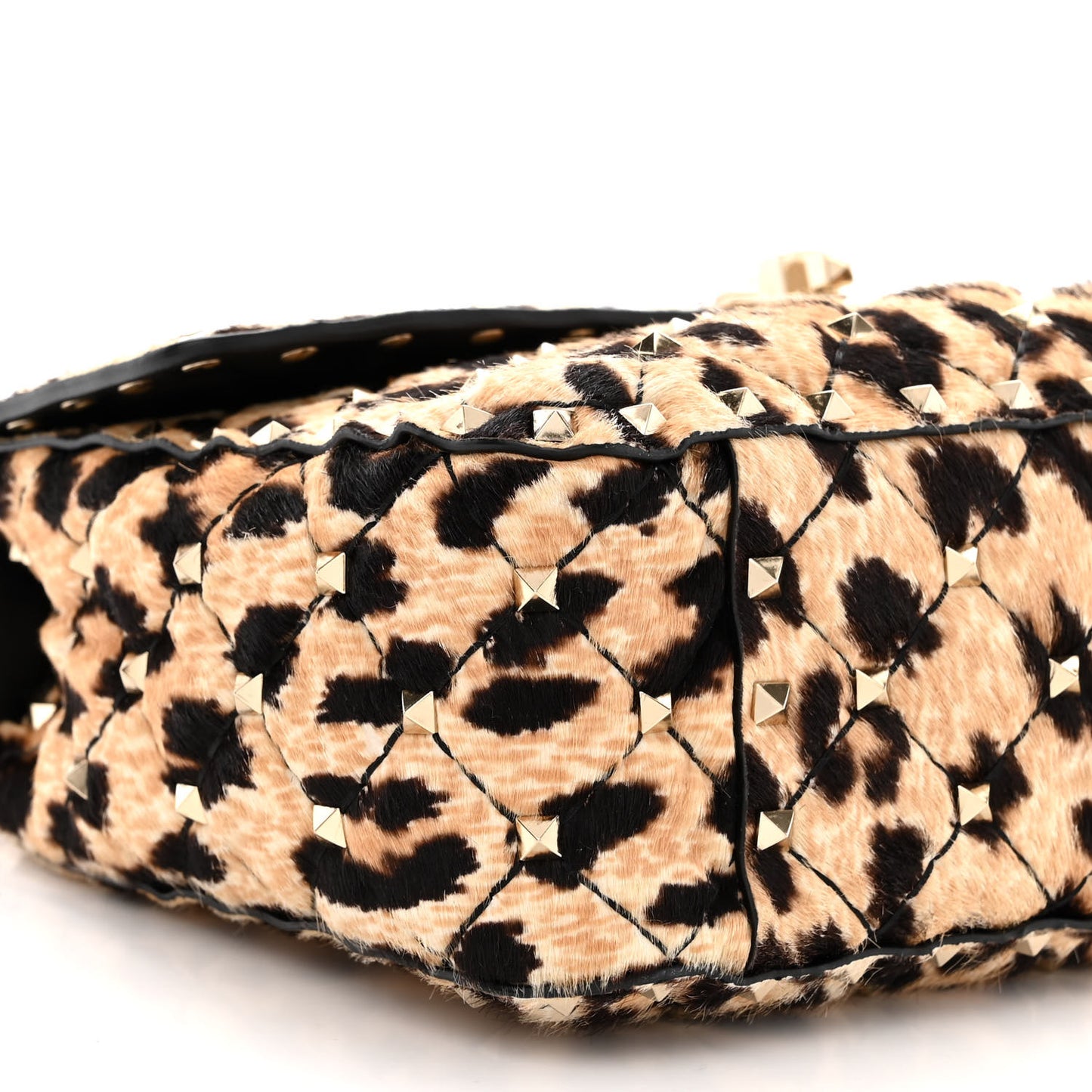 Calf Hair Leopard Print Medium Rockstud Spike Shoulder Bag