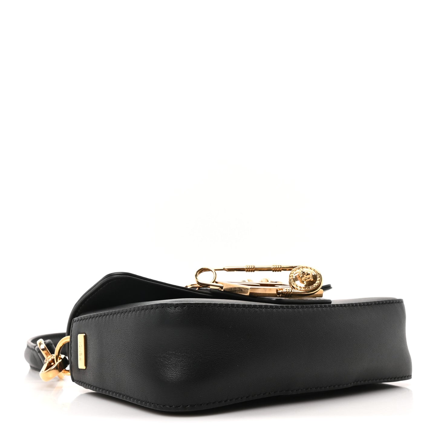 X VERSACE Vitello Seta Fendace Mini Brooch Baguette Black