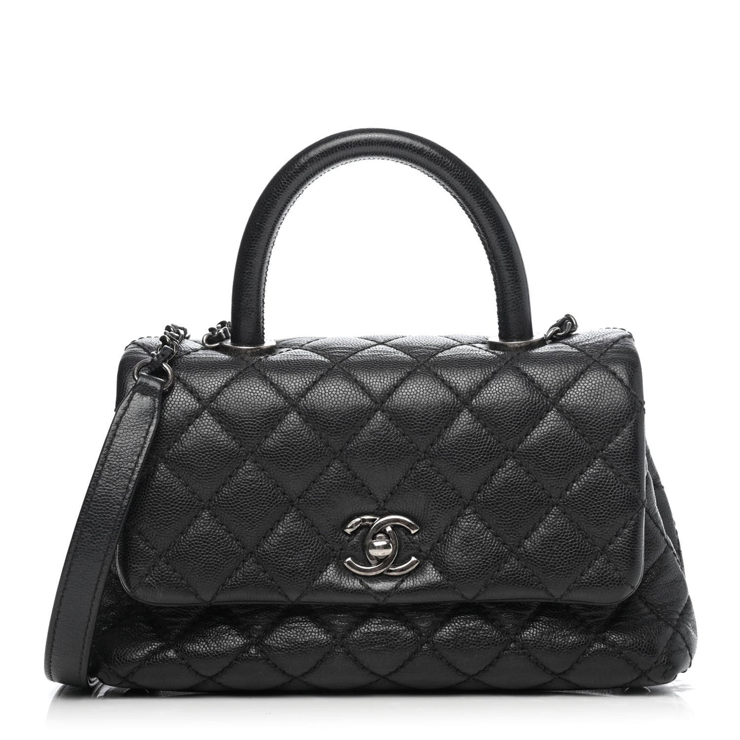 Caviar Quilted Mini Coco Handle Flap Black