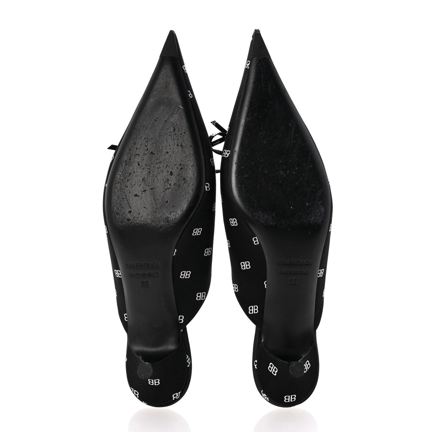 Crepe Satin BB Printed Knife Pointed Toe 40mm Mules 38 Black White