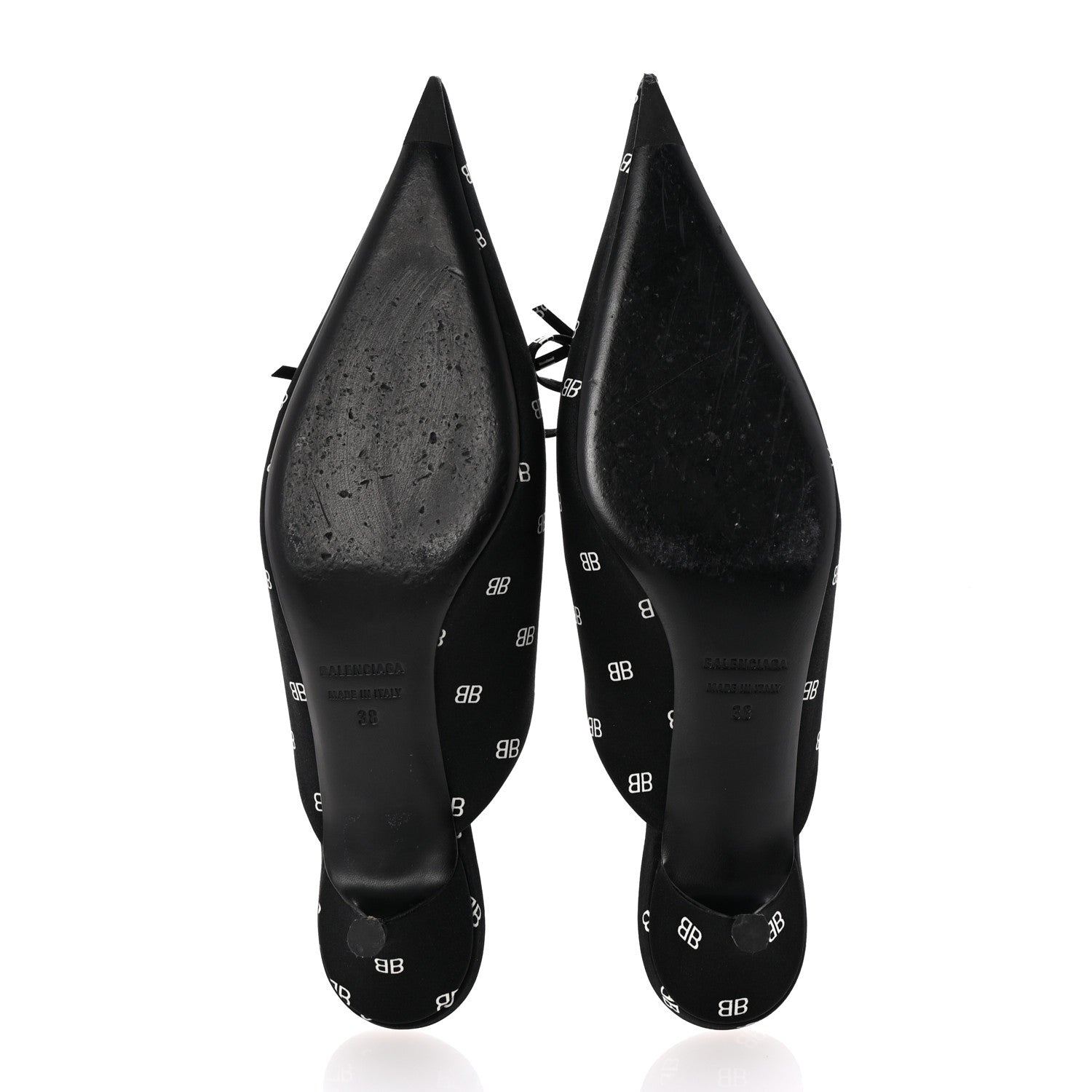 Balenciaga Crepe Satin BB Printed Knife Pointed Toe 40mm Mules 38 Black White 6 of 10