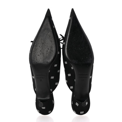 Balenciaga Crepe Satin BB Printed Knife Pointed Toe 40mm Mules 38 Black White 6 of 10