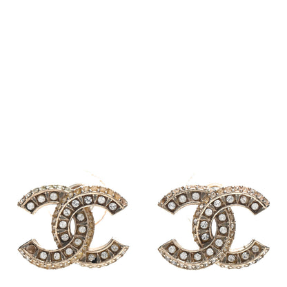 Chanel Crystal Timeless CC Earrings Light Gold 1 of 6