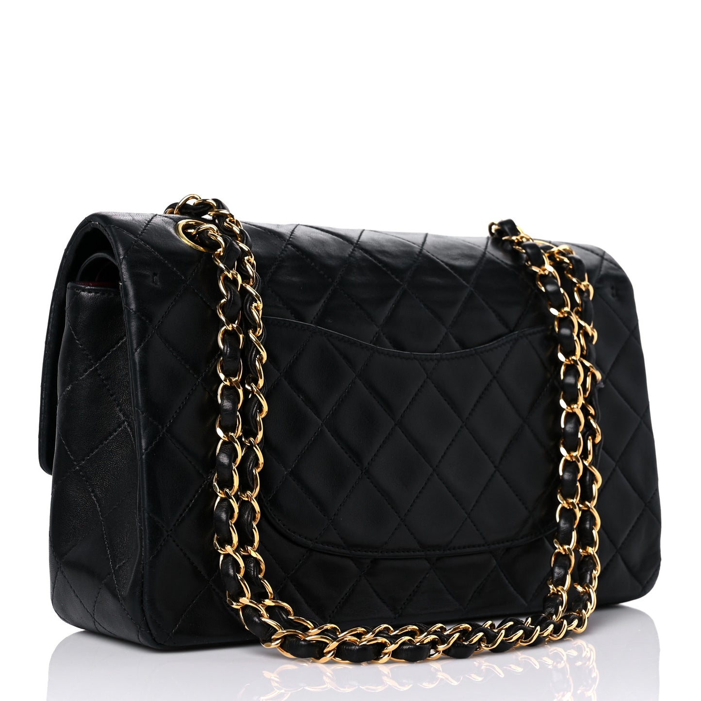 Lambskin Quilted Medium Double Flap Black