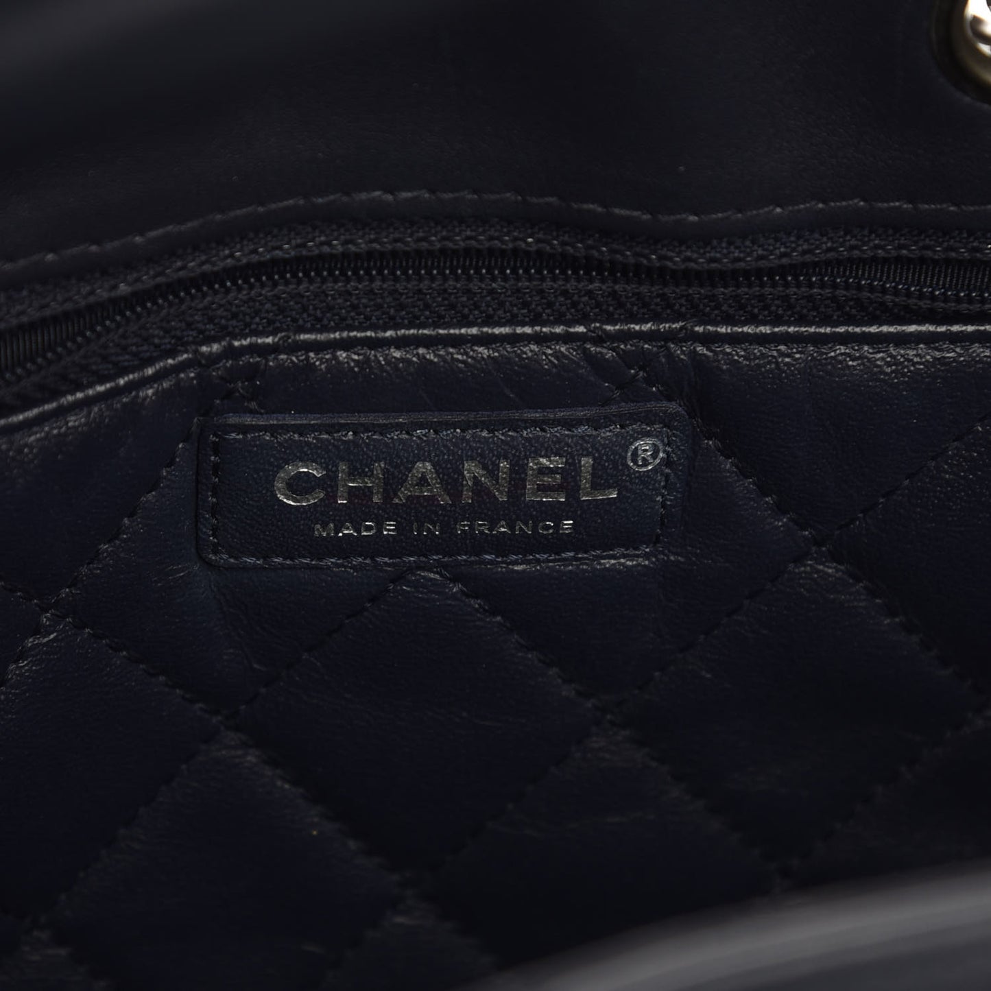 Calfskin Stitched Large Urban Luxury Drawstring Backpack Navy Blue