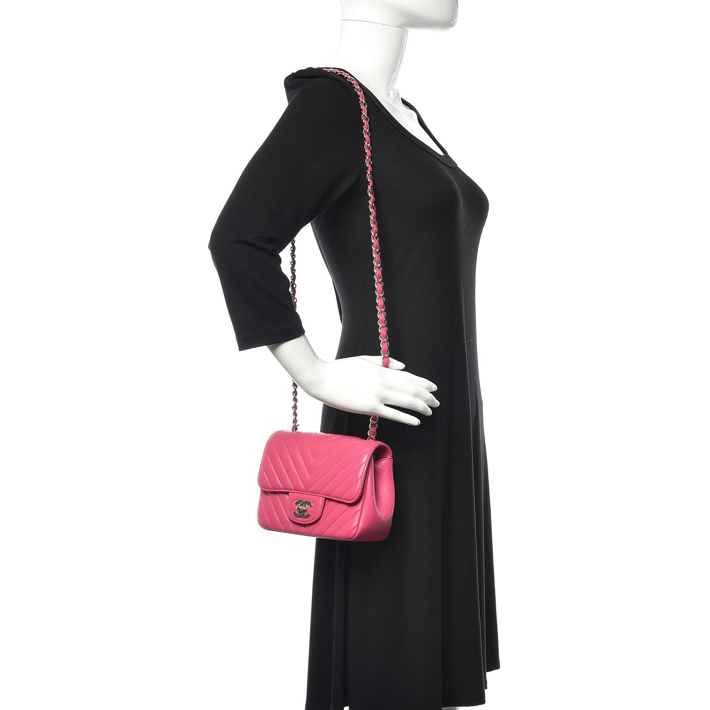 Lambskin Chevron Quilted Mini Square Flap Fuchsia