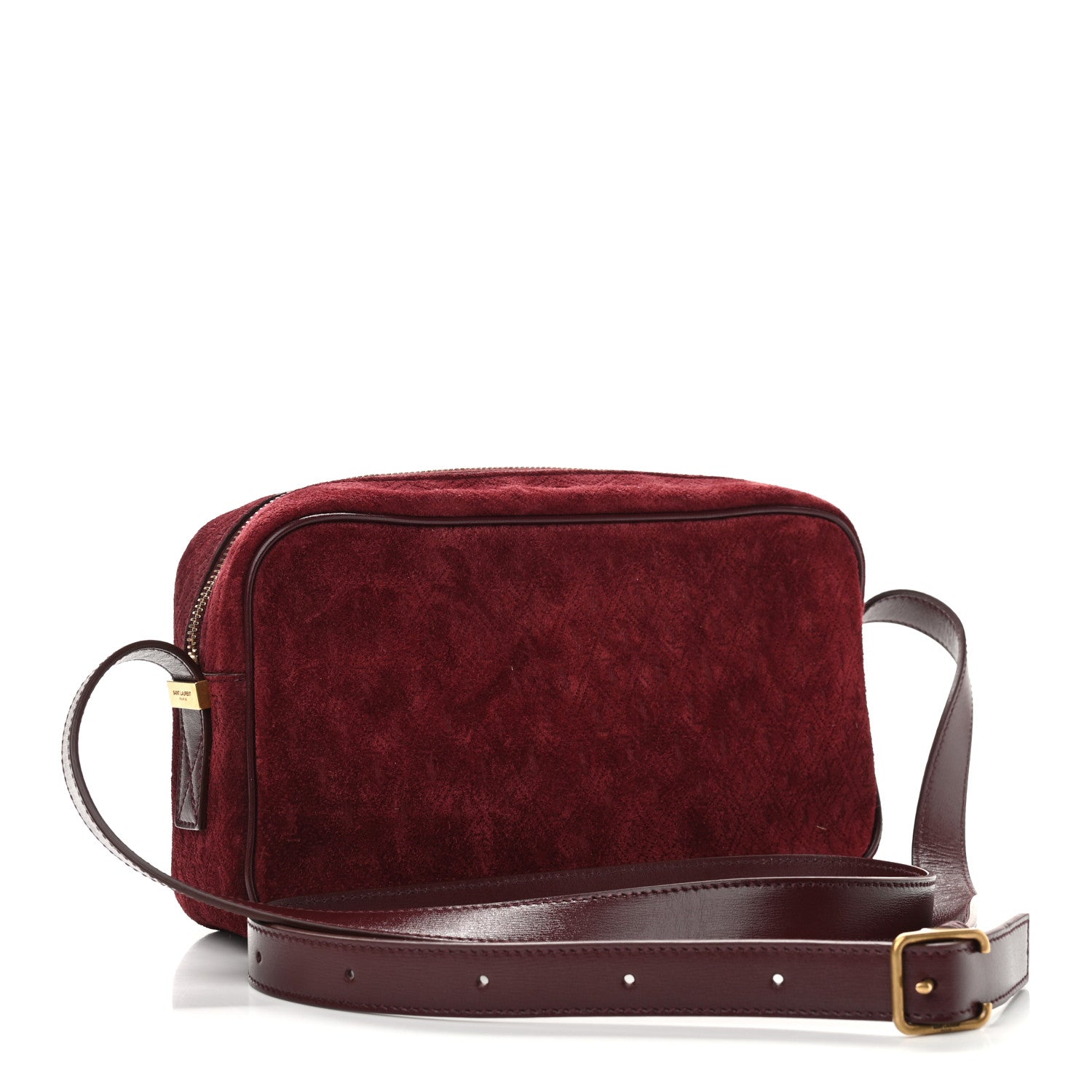 Saint Laurent Suede Monogram All Over Camera Bag Burgundy 3 of 10