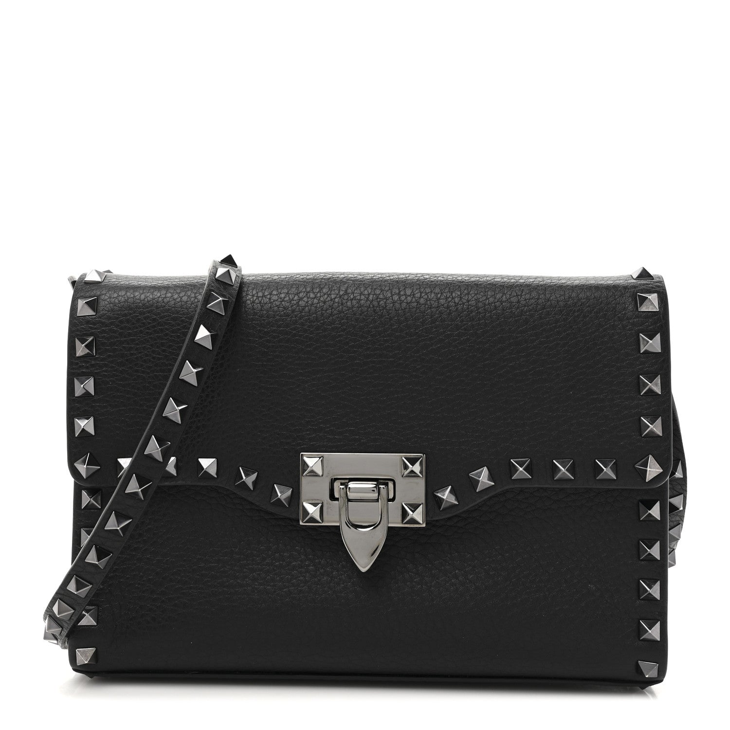 Valentino Garavani Pebbled Calfskin Monochrome Medium Rockstud Flip Lock Crossbody Bag Black 1 of 10