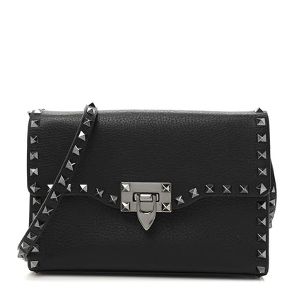 Valentino Garavani Pebbled Calfskin Monochrome Medium Rockstud Flip Lock Crossbody Bag Black 1 of 10