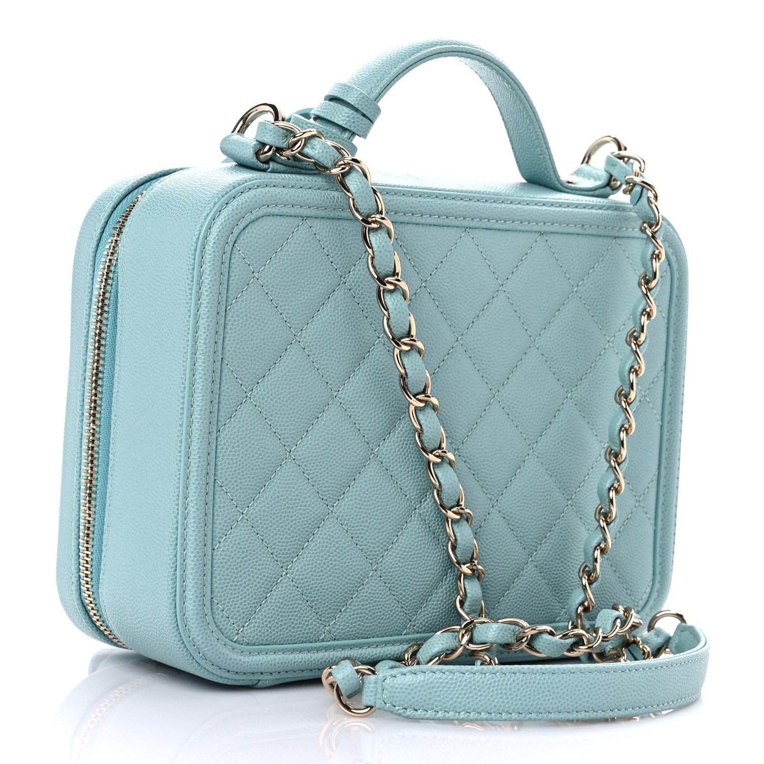 Chanel Caviar Quilted Medium CC Filigree Vanity Case Light Blue 3 of 11