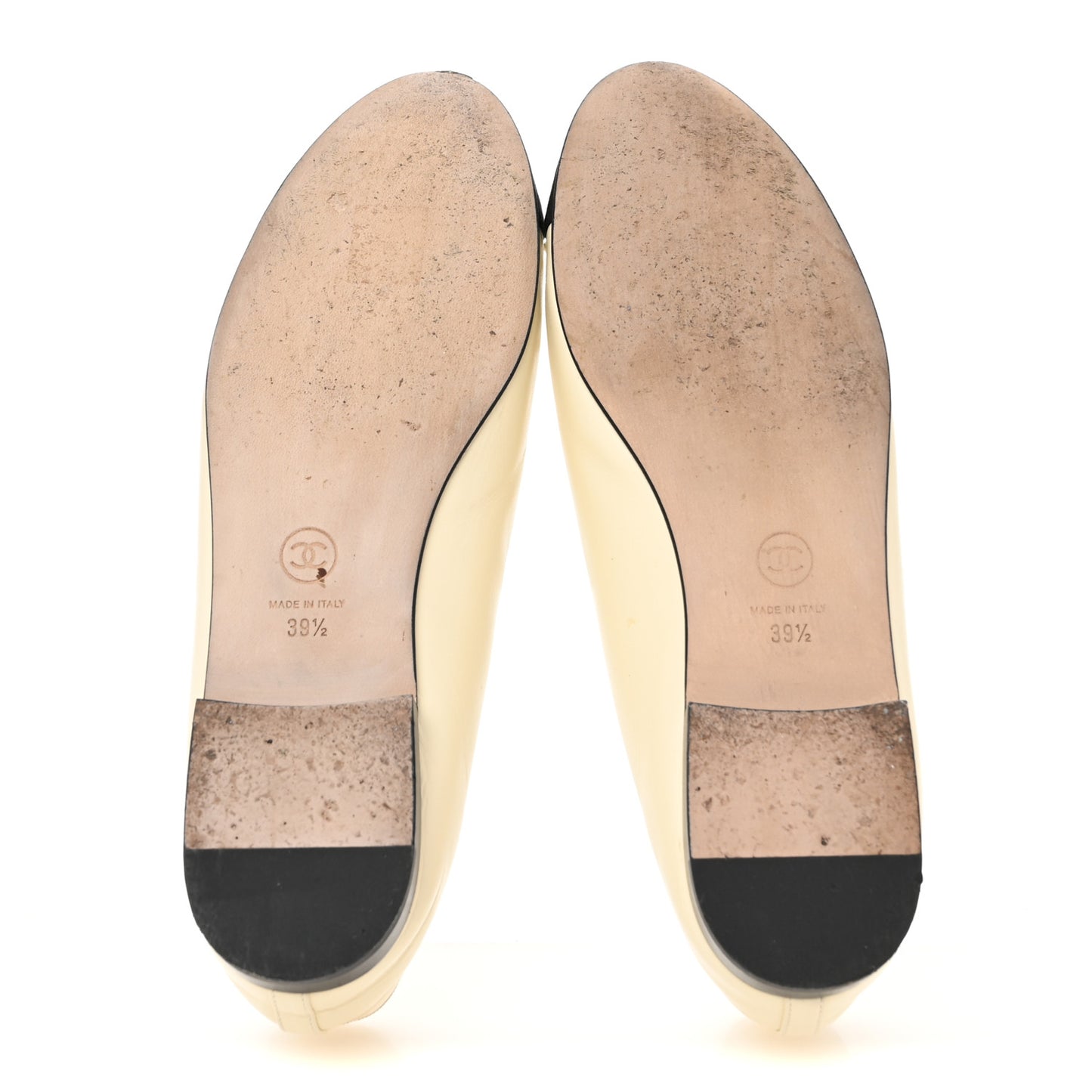 Calfskin Grosgrain Cap Toe CC Ballerina Flats 39.5 Ivory Black
