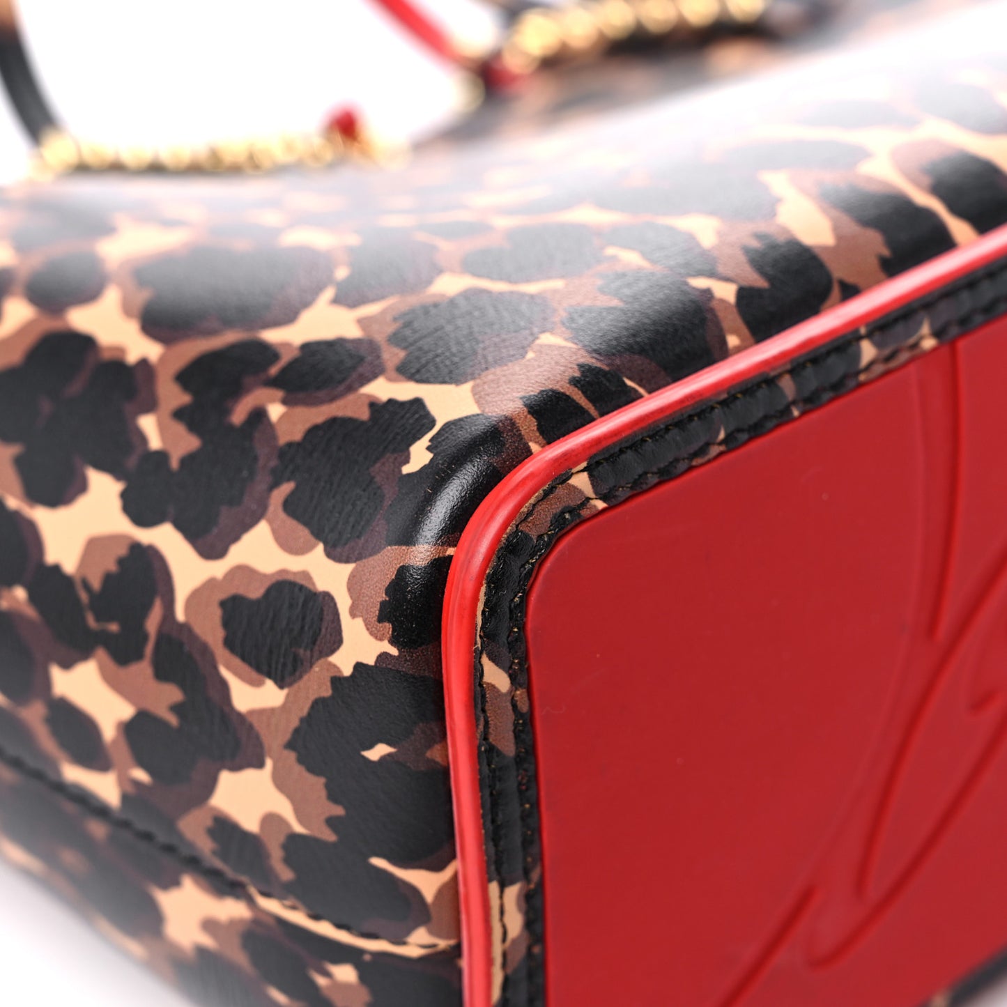Calfskin Leopard Print Spikes Small East West Cabata Tote Brown