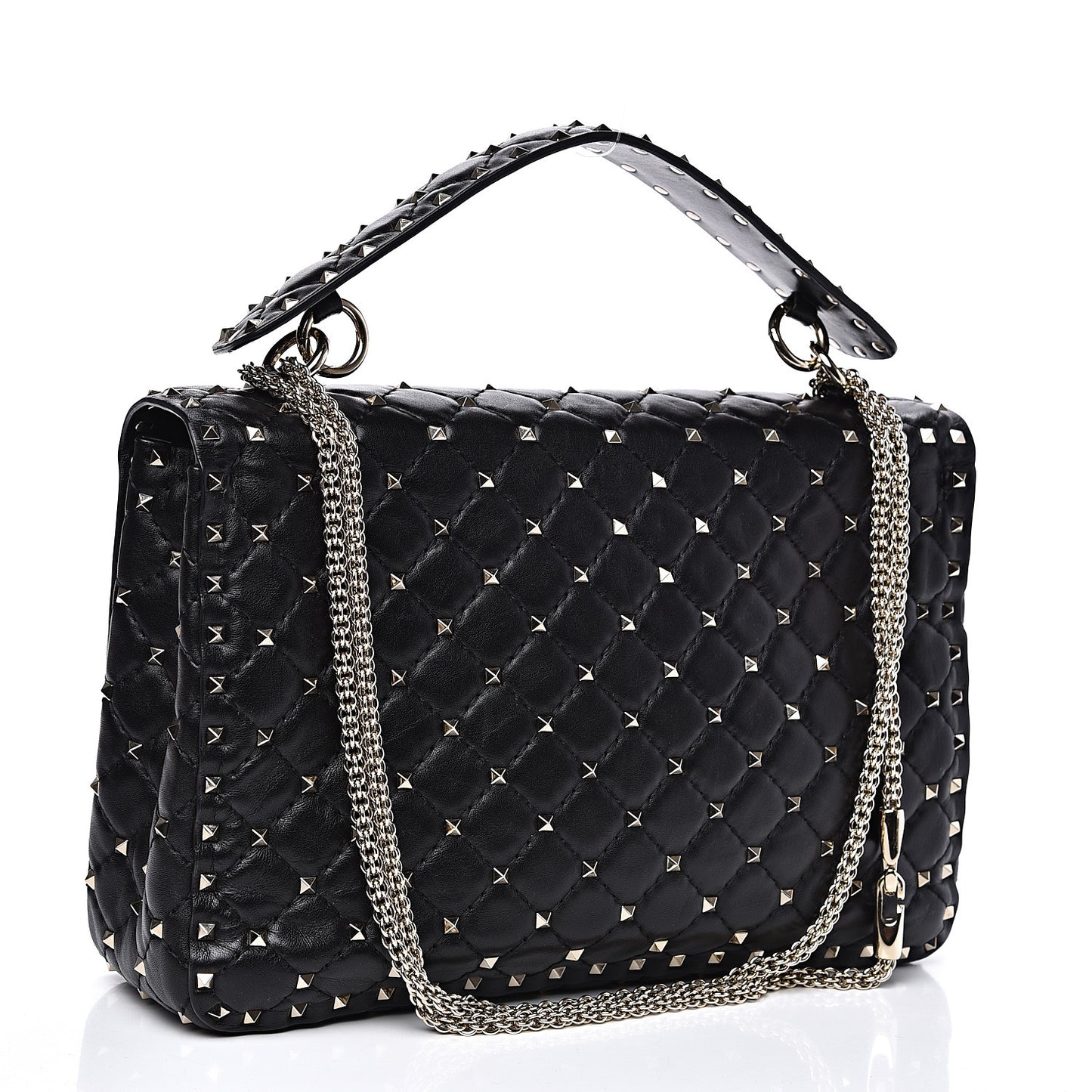 Lambskin Large Rockstud Spike Shoulder Bag Black