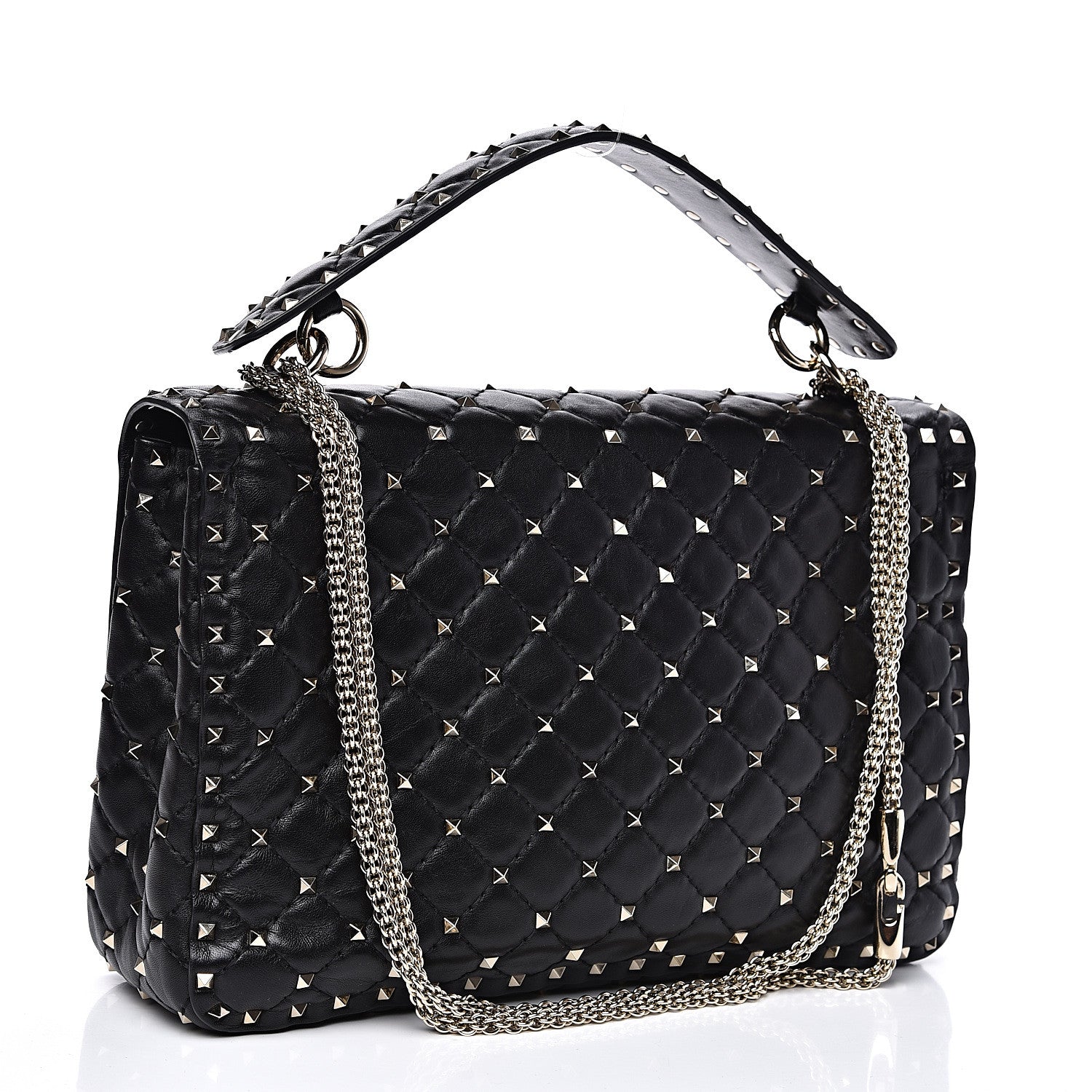 Valentino Garavani Lambskin Large Rockstud Spike Shoulder Bag Black 2 of 11