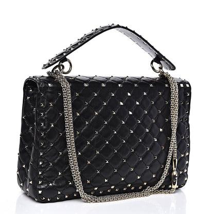 Valentino Garavani Lambskin Large Rockstud Spike Shoulder Bag Black 2 of 11