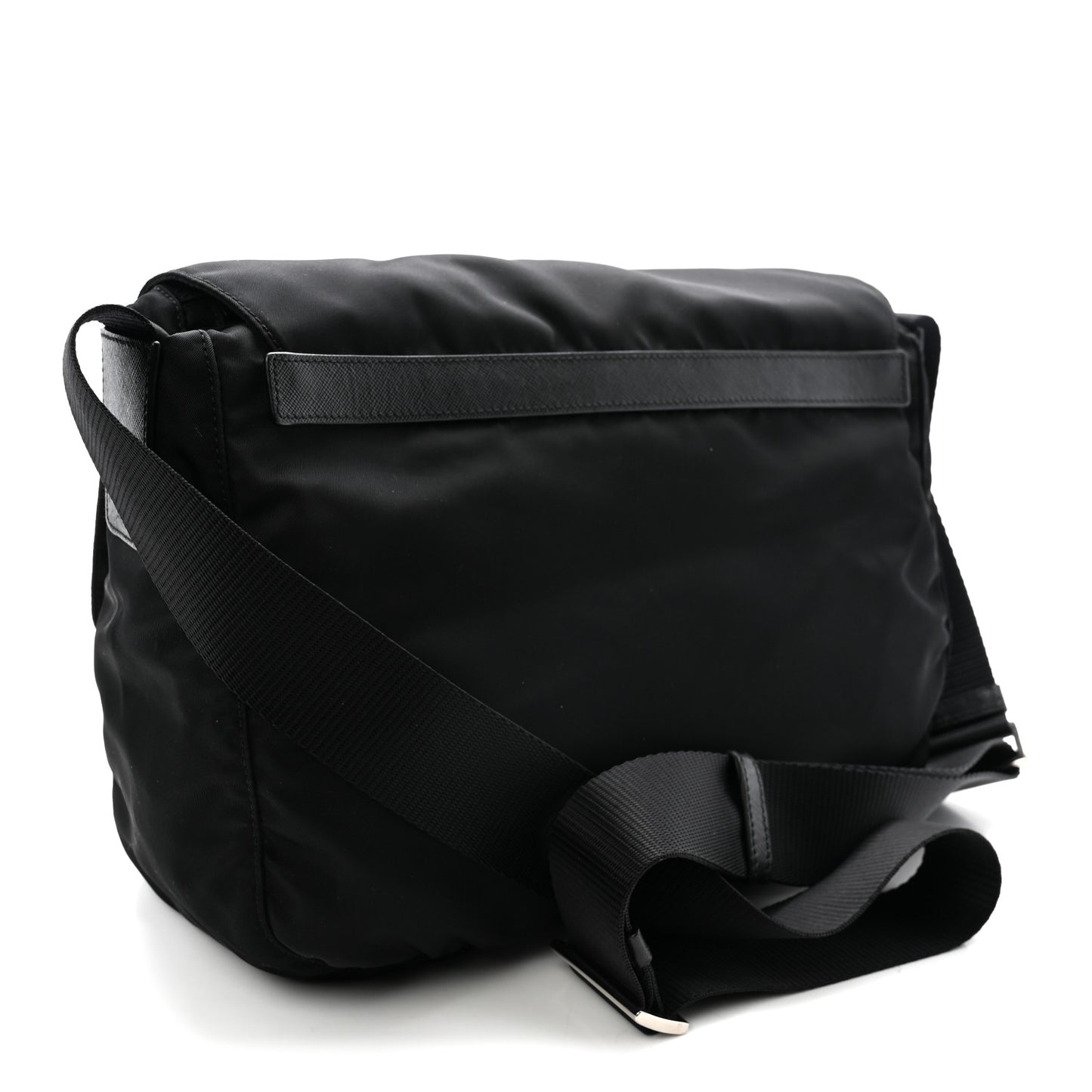 Tessuto Nylon Saffiano Double Buckle Messenger Shoulder Bag Black