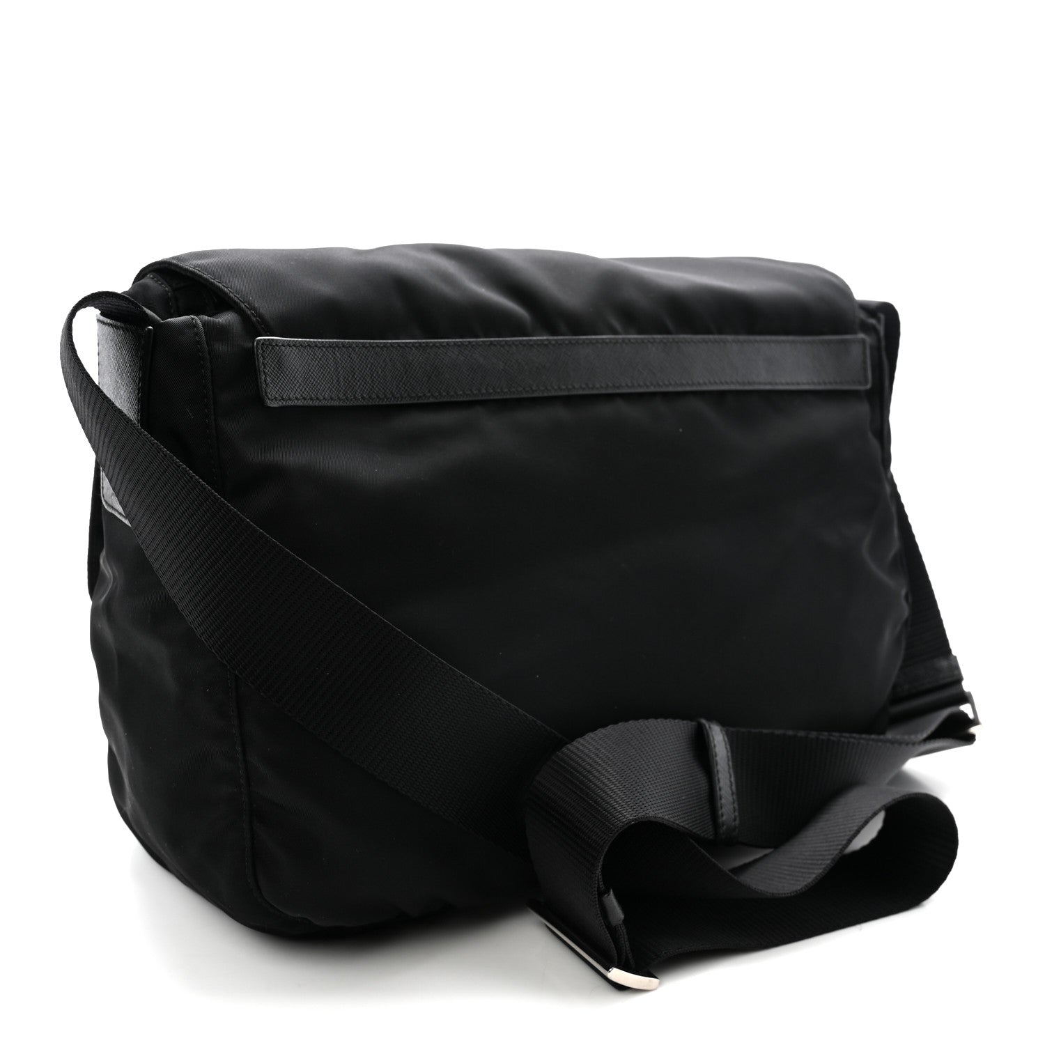 Prada Tessuto Nylon Saffiano Double Buckle Messenger Shoulder Bag Black 3 of 10