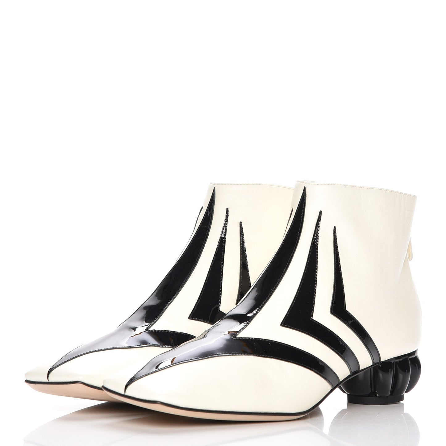 Lambskin Patent Short Boots 38 Black White