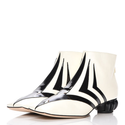 Chanel Lambskin Patent Short Boots 38 Black White 3 of 10