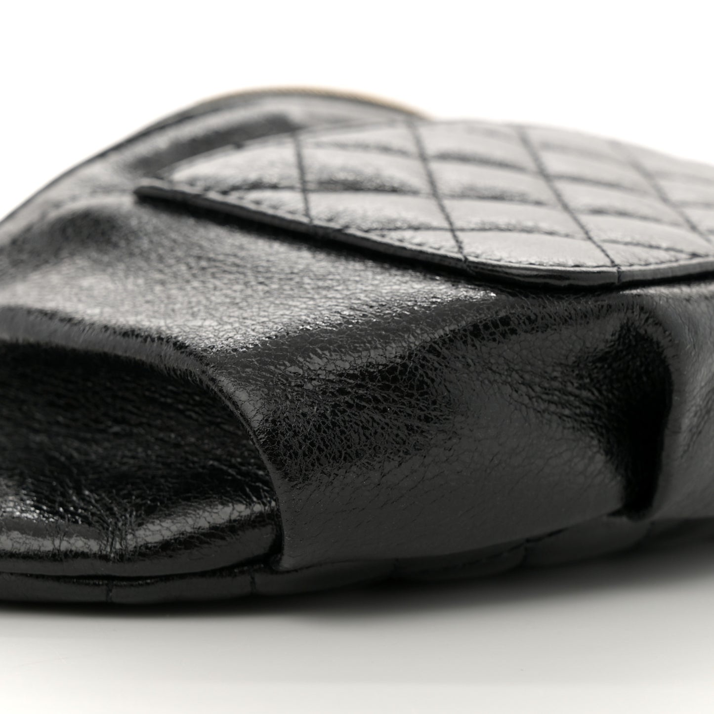 Crumpled Glazed Lambskin Quilted Waist Bag Fanny Pack Black