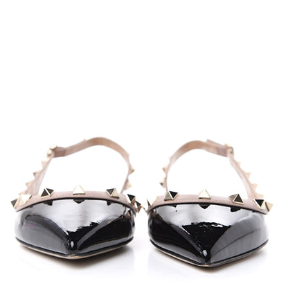 Valentino Garavani Patent Rockstud Slingback Flats 36 Black Poudre 2 of 9
