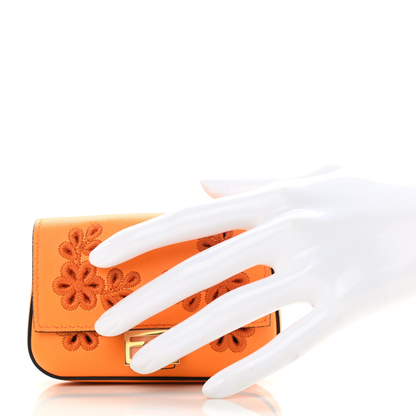 Shiny Nappa Vitello King Floral Ajour Embroidered Nano Baguette Charm Clementine