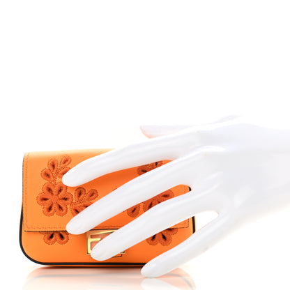 Fendi Shiny Nappa Vitello King Floral Ajour Embroidered Nano Baguette Charm Clementine 2 of 7