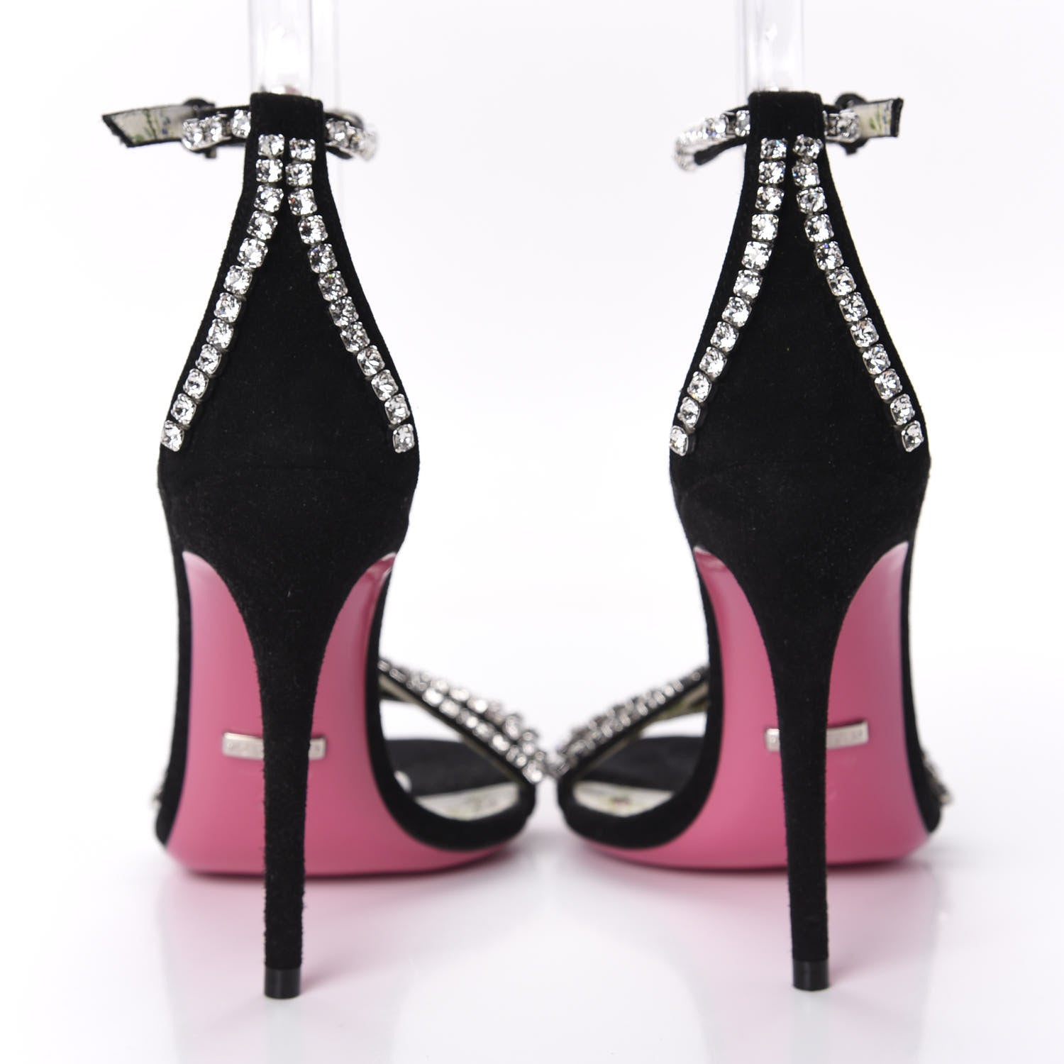 Gucci Kid Scamosciato Crystal Ankle Strap High Heel Sandals 35 Black 6 of 9