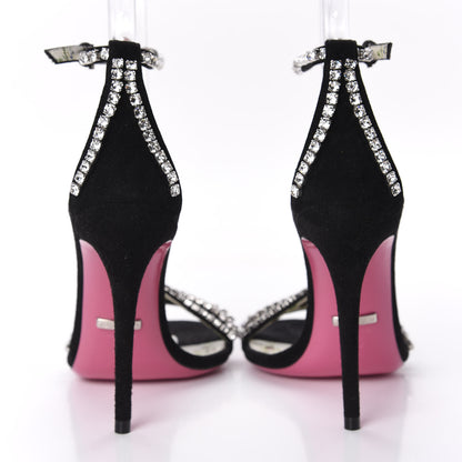 Gucci Kid Scamosciato Crystal Ankle Strap High Heel Sandals 35 Black 6 of 9