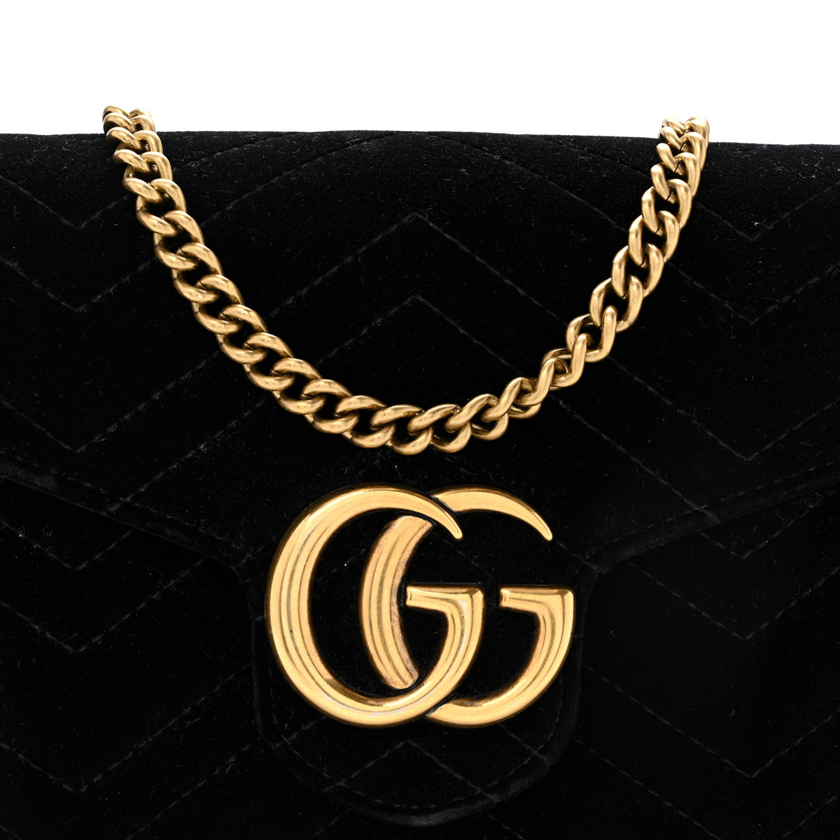 Velvet Matelasse GG Marmont Chain Wallet Black