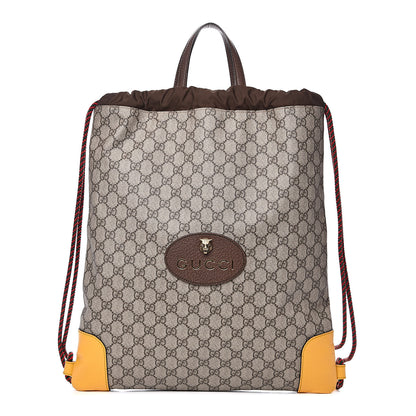 Gucci GG Supreme Monogram Neo Vintage Drawstring Backpack Beige New Acero Crop 1 of 10