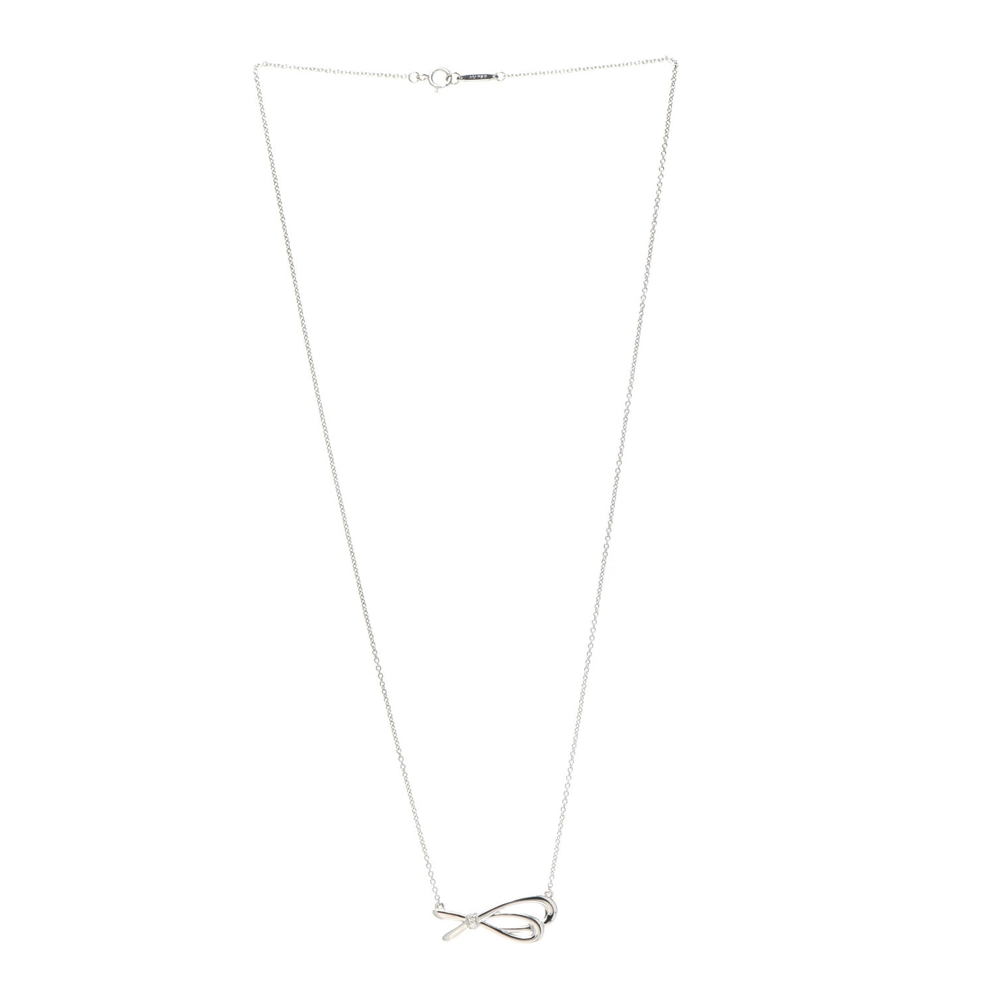 18K White Gold Mini Diamond Bow Pendant Necklace