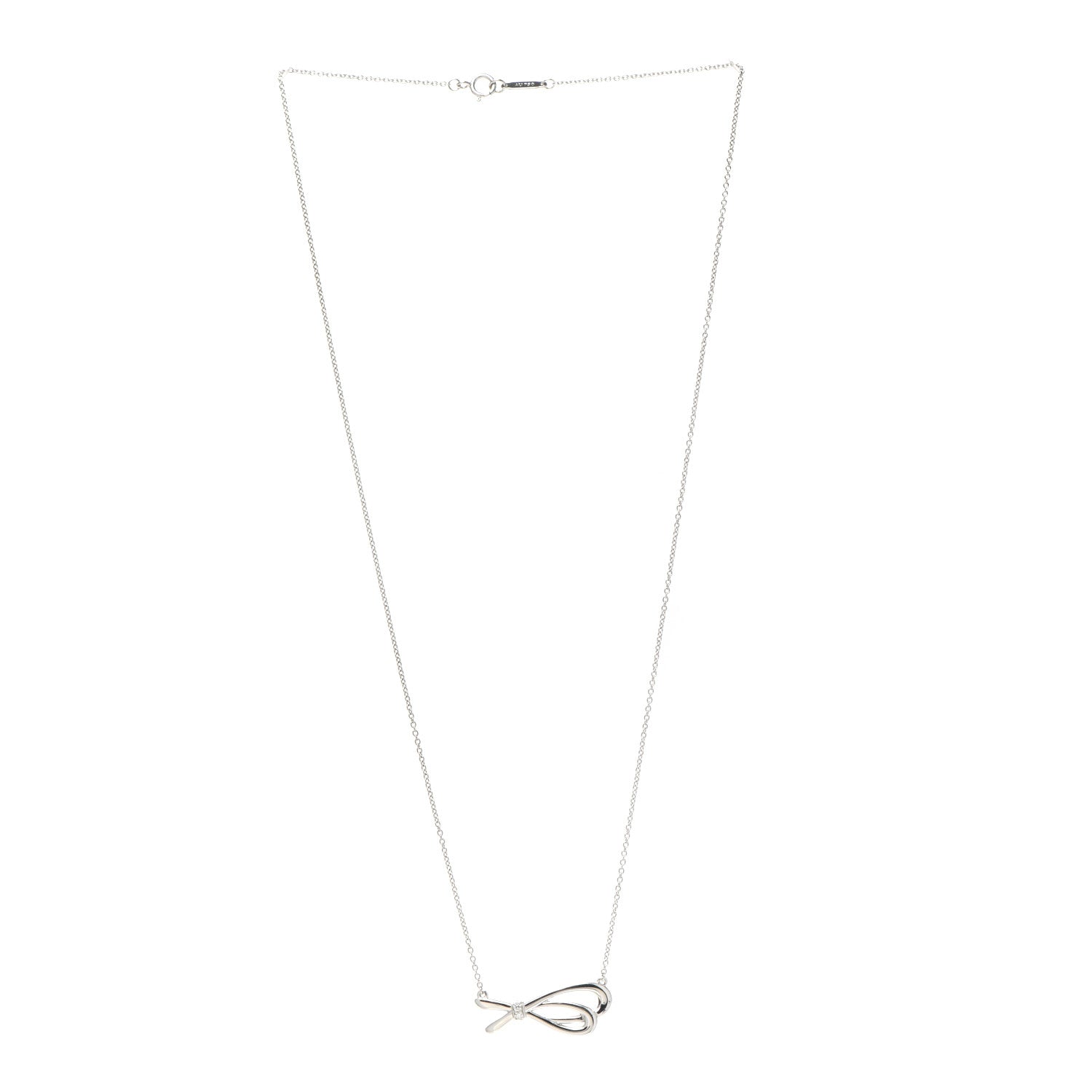 Tiffany 18K White Gold Mini Diamond Bow Pendant Necklace 3 of 6