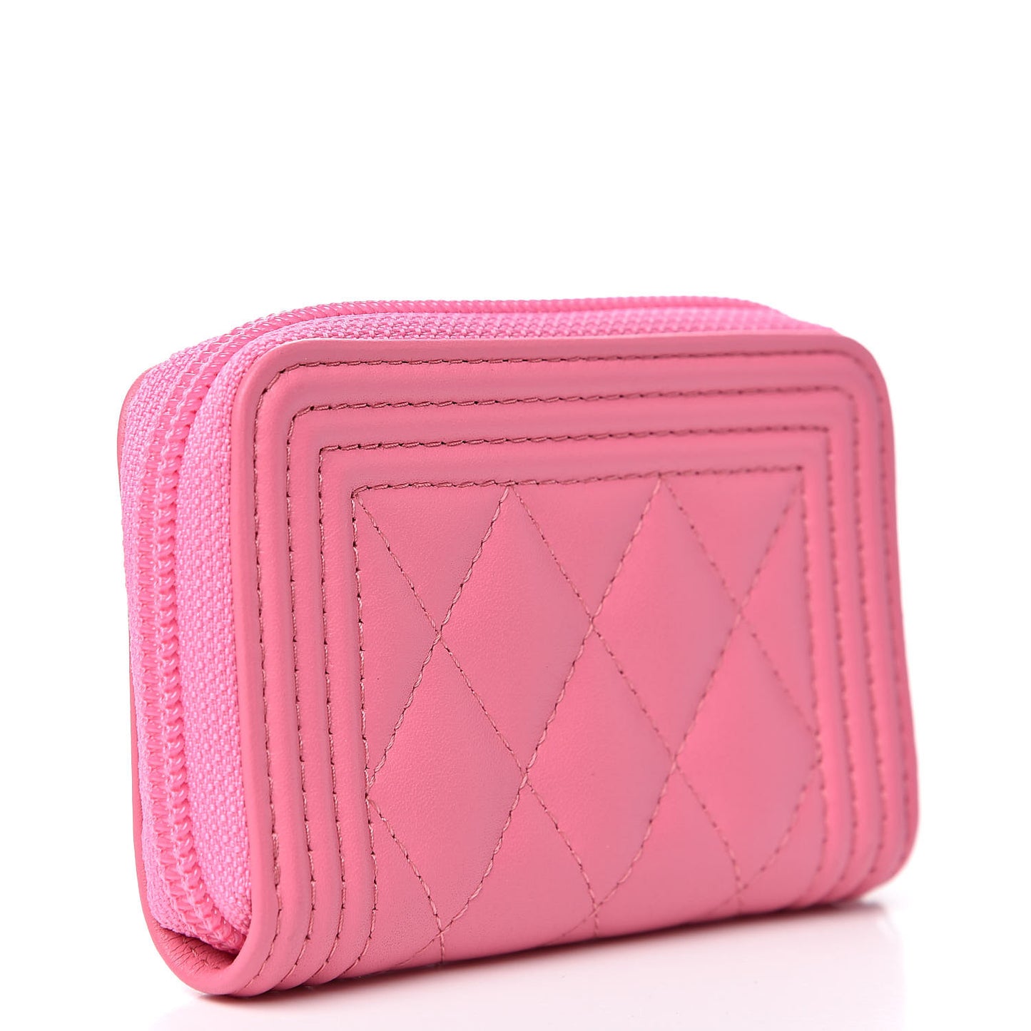 Lambskin Quilted Boy Zip Around Coin Purse Wallet Pink