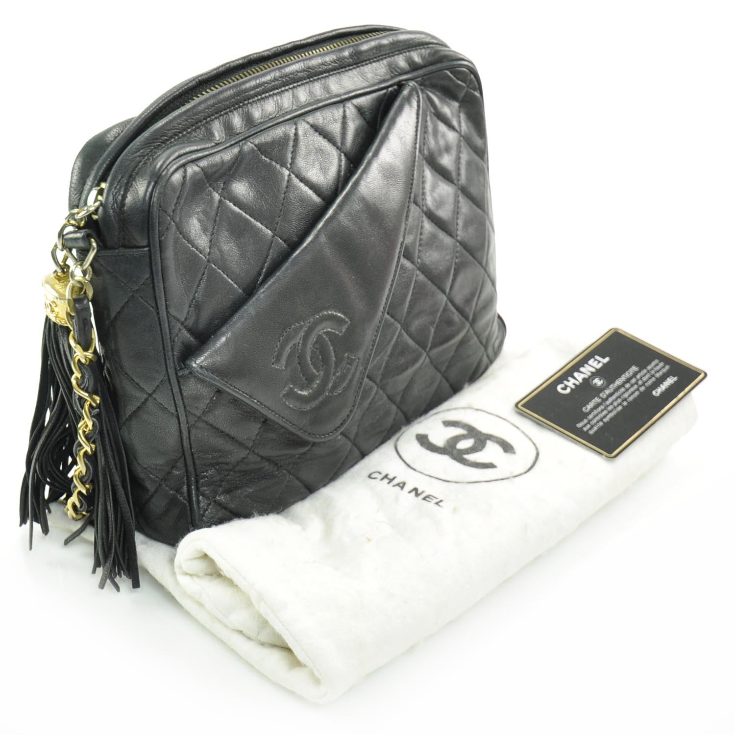 Chanel Lambskin Quilted Tassel Camera Case Black 3 of 9