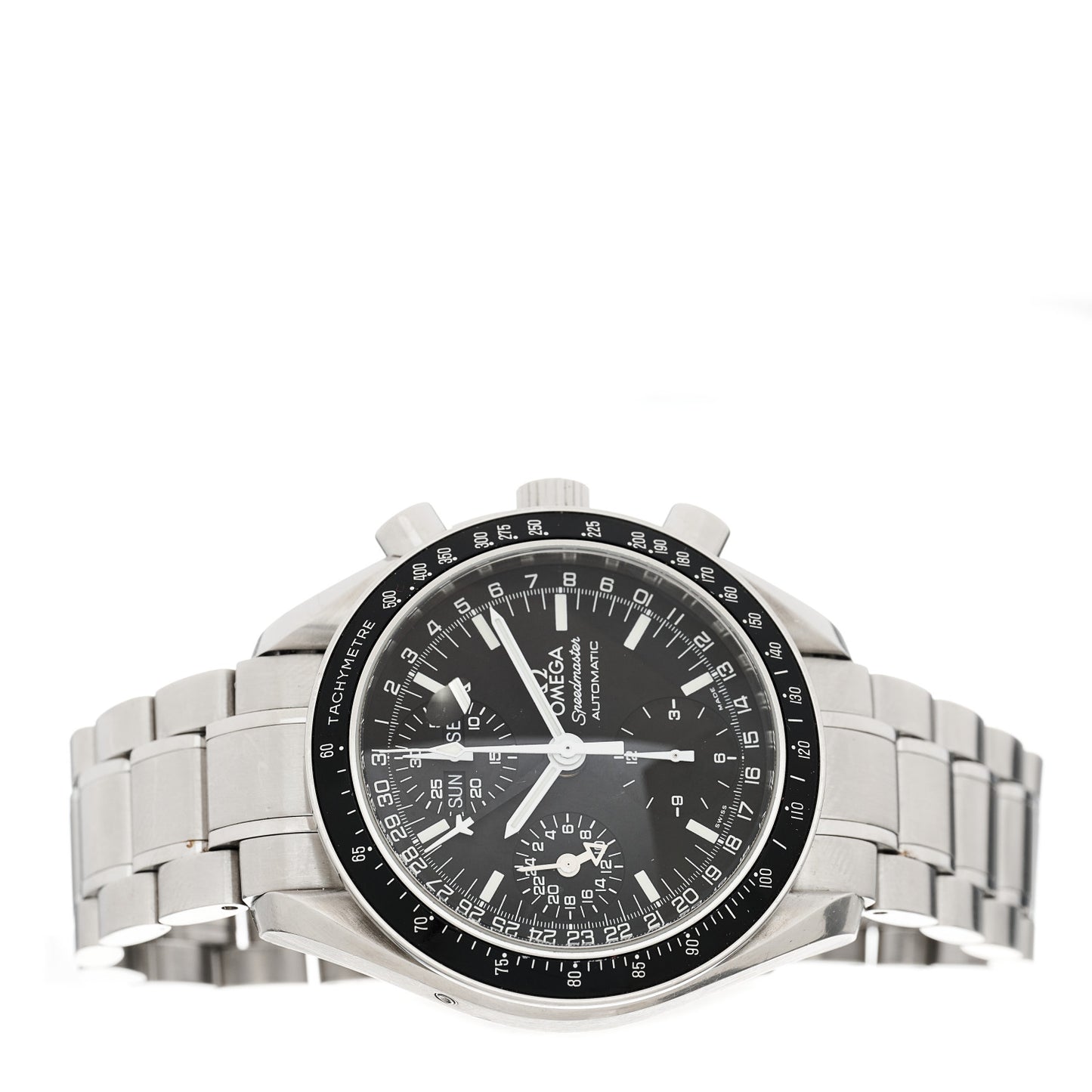 Stainless Steel 39mm Speedmaster Day-Date Chronograph Automatic Watch Black 3520.50