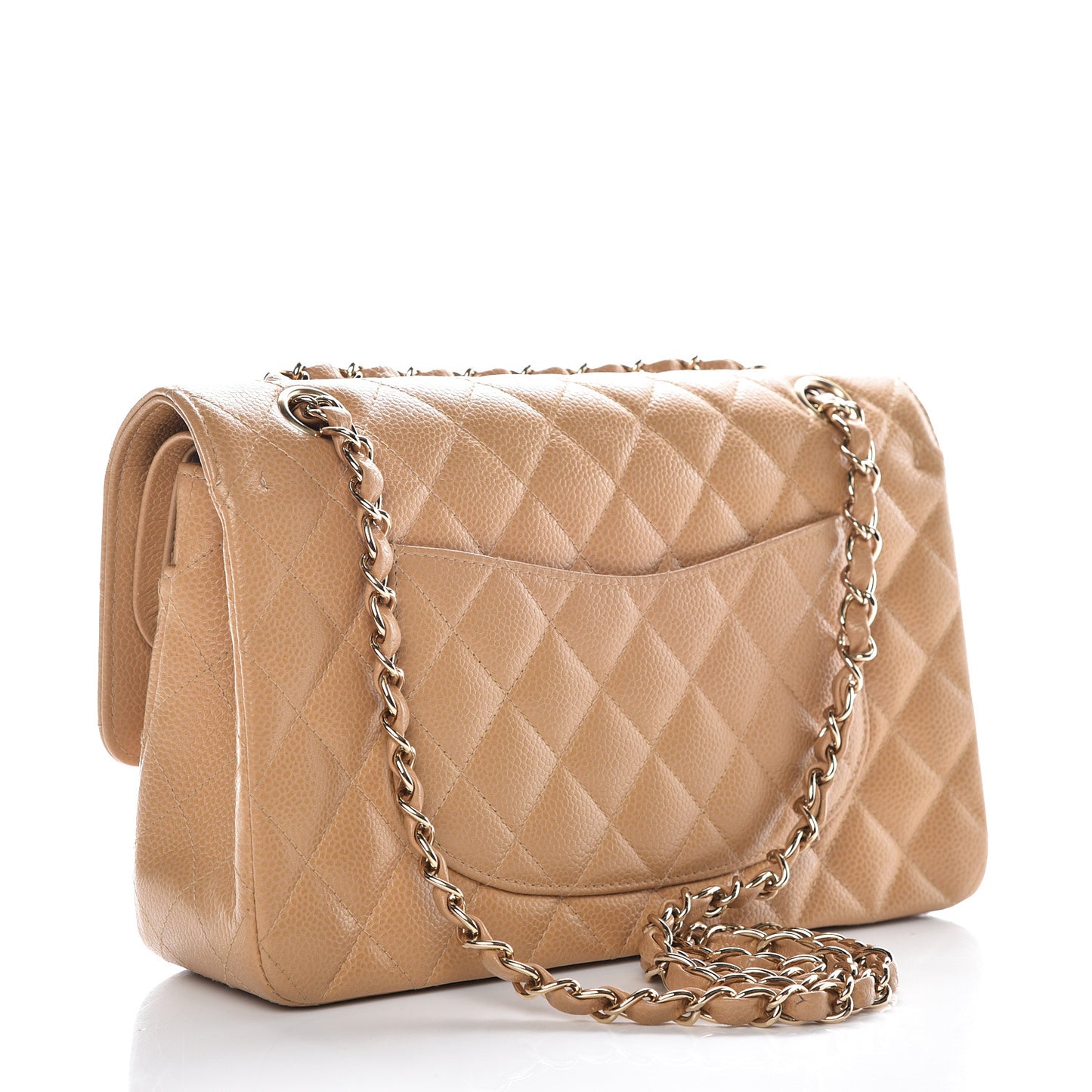 Caviar Quilted Medium Double Flap Beige Clair