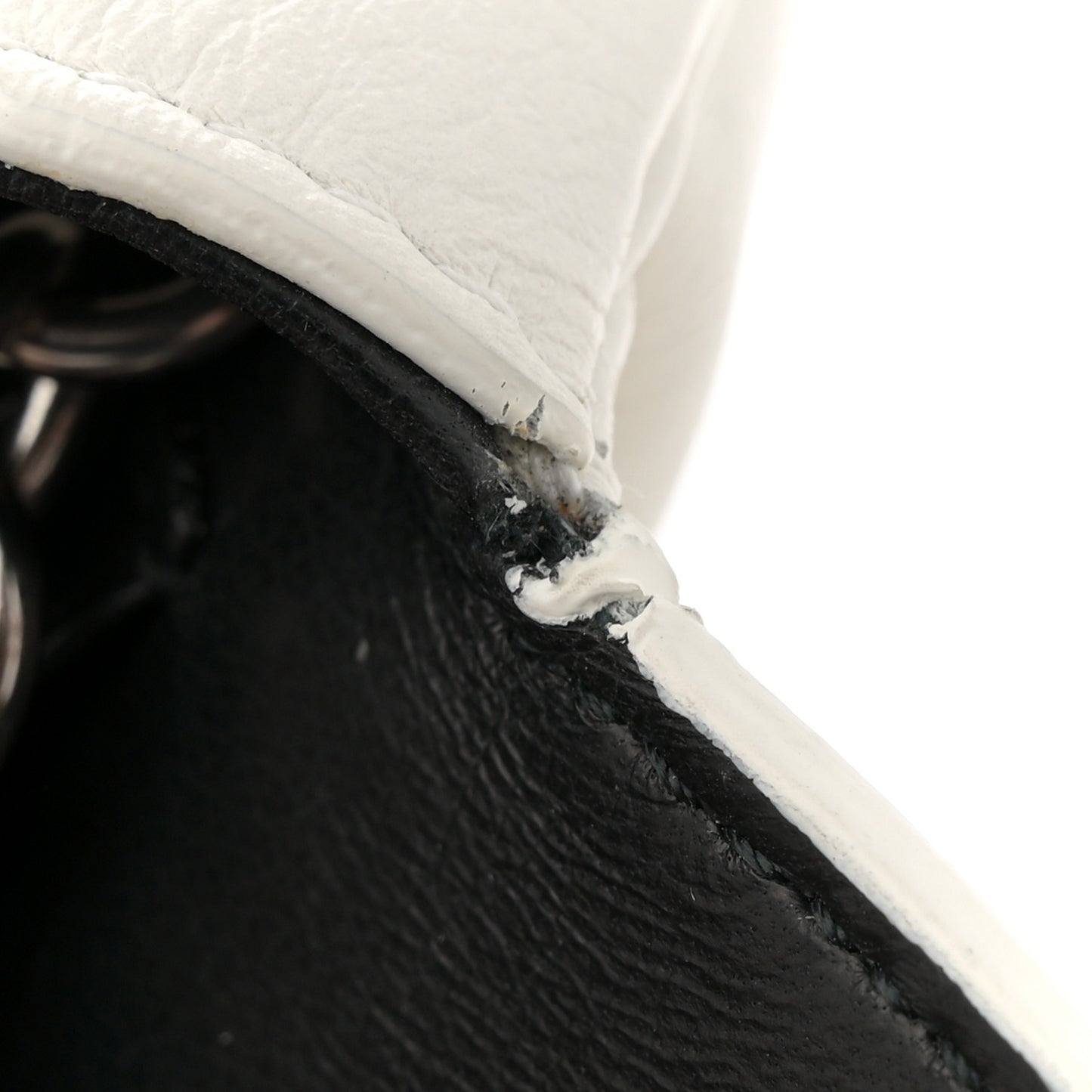 Pebbled Calfskin Logo Everyday Flap Chain Wallet White