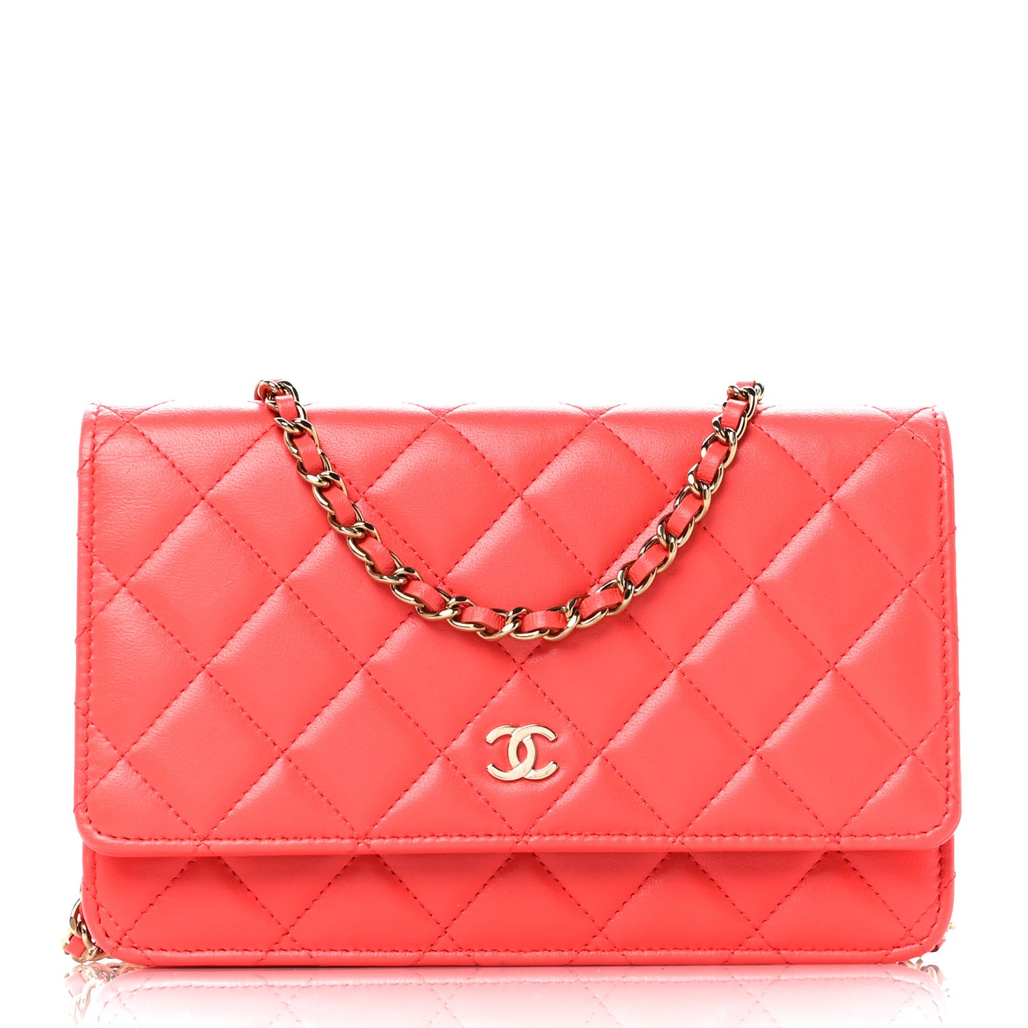 Lambskin Quilted Wallet On Chain WOC Orange