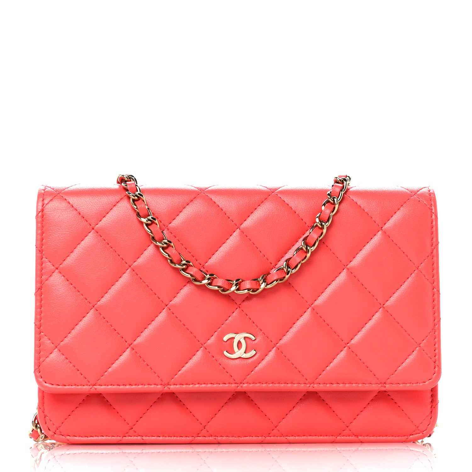 Chanel Lambskin Quilted Wallet On Chain WOC Orange 1 of 11