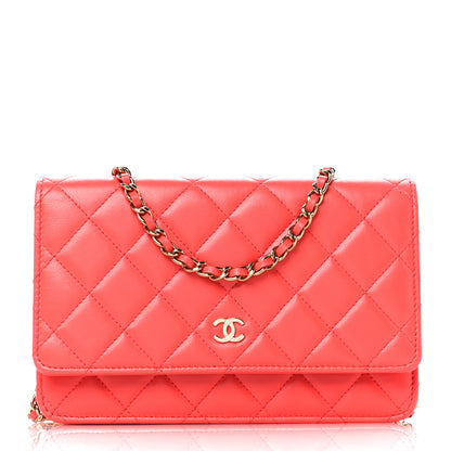 Chanel Lambskin Quilted Wallet On Chain WOC Orange 1 of 11
